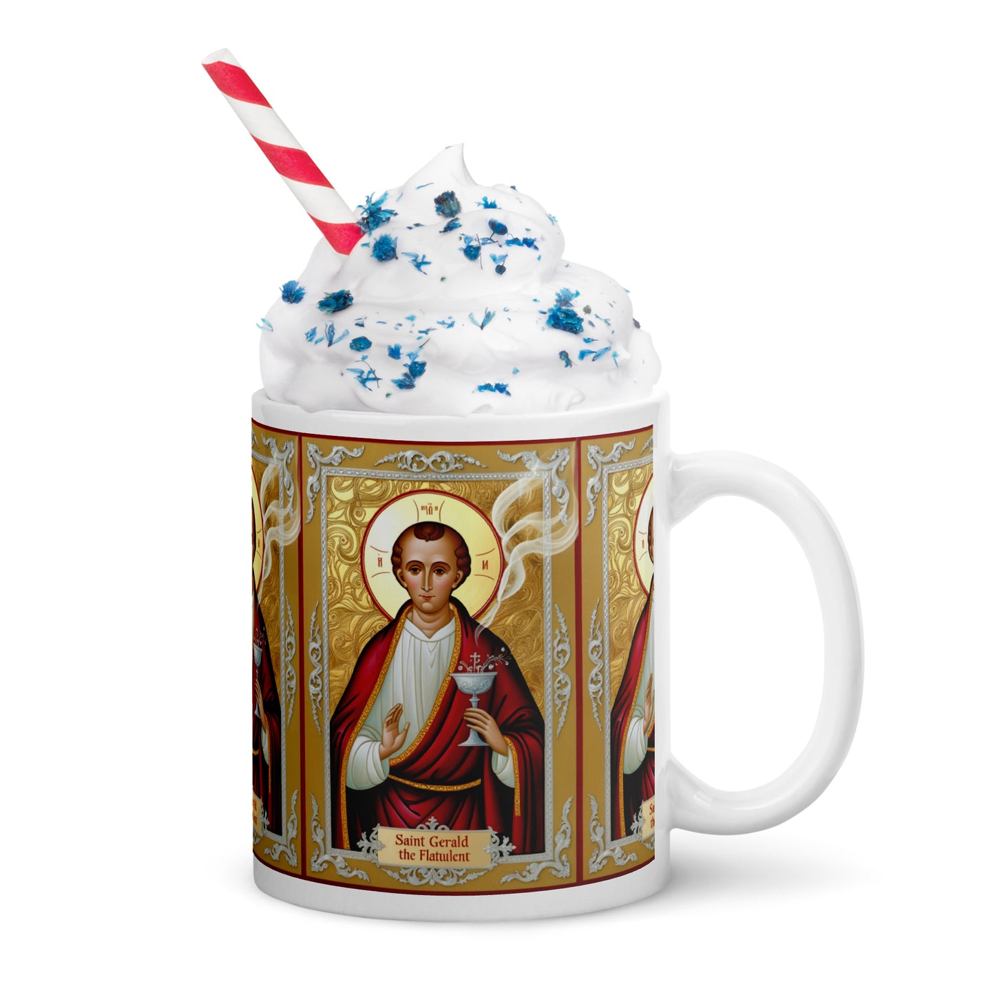 St Gerald the Flatulate - White glossy mug