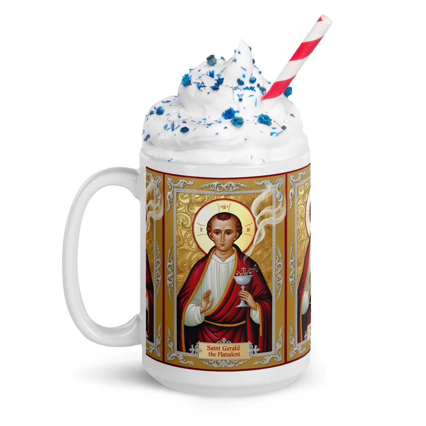 St Gerald the Flatulate - White glossy mug