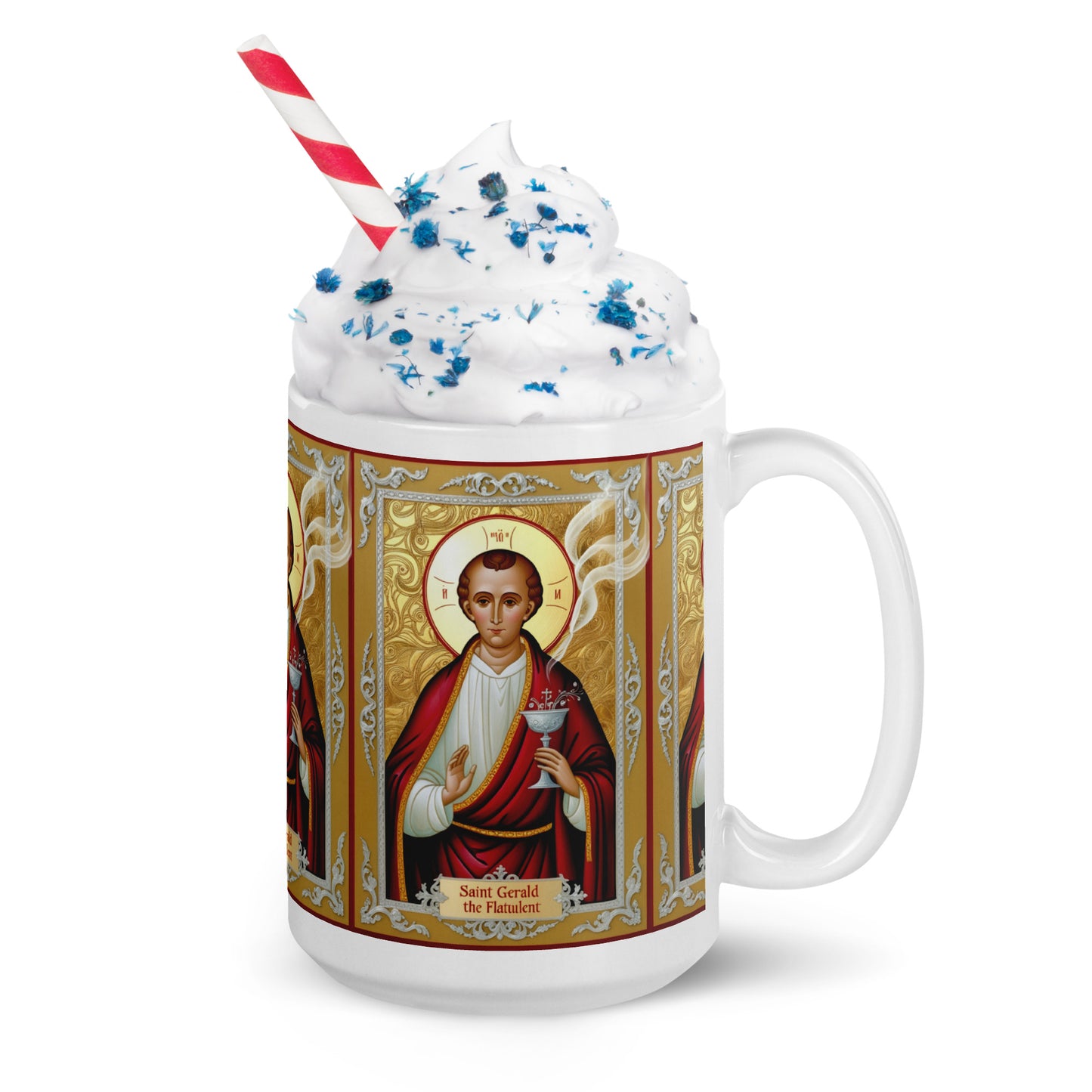 St Gerald the Flatulate - White glossy mug