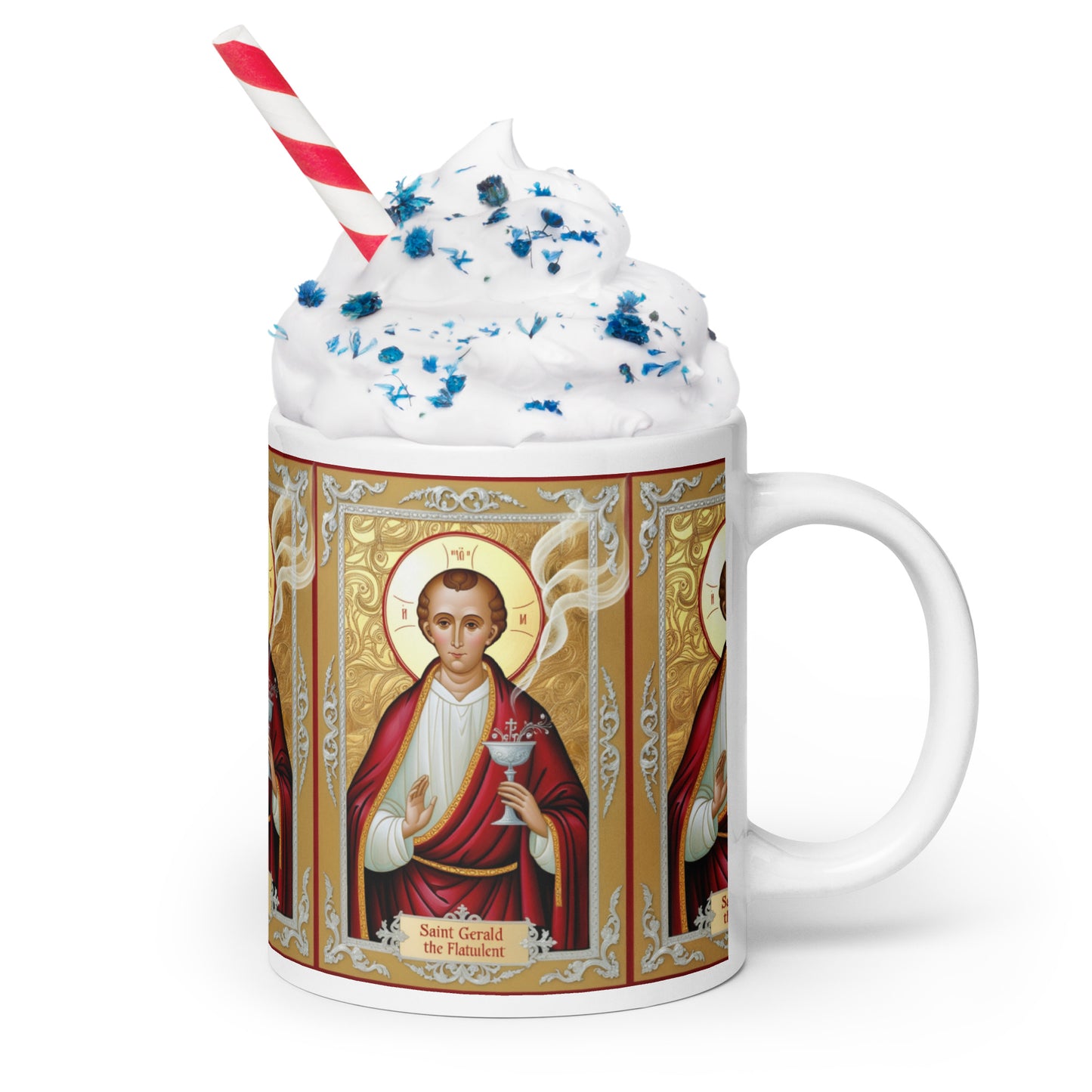 St Gerald the Flatulate - White glossy mug